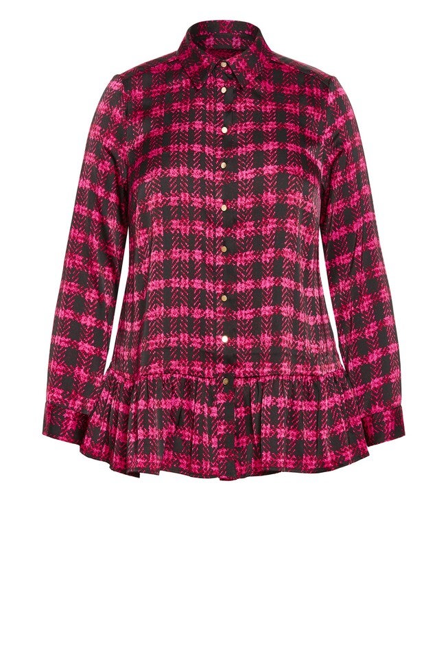Gracie Full Sleeves Ruffle Shirt, PINK CHECK, alternate image number 3