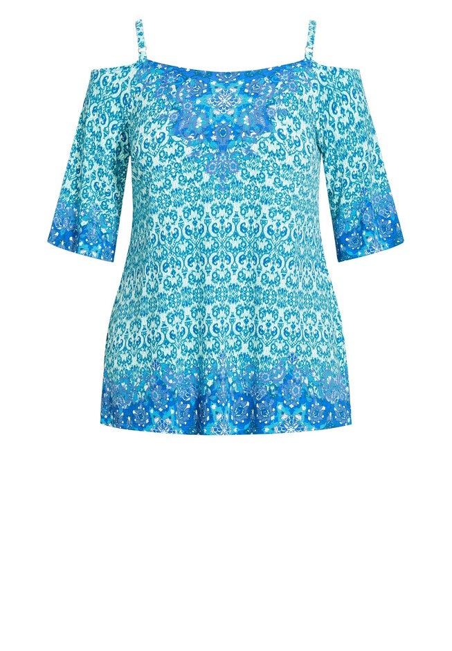Zoey Cold Shoulder Tunic, AZURE SCARF, alternate image number null