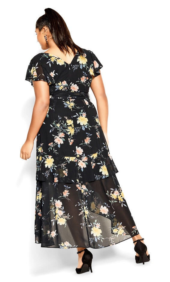 Flirty Tier Print Maxi Dress - black, GREY, alternate image number null