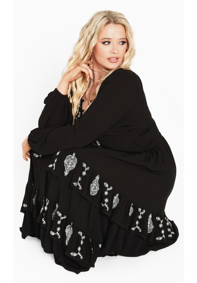 Amahle Lace Embroidered Tier Maxi Dress, BLACK, alternate image number null