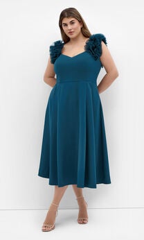 Roselyn Ruffle Tulle Midi Dress - peacock