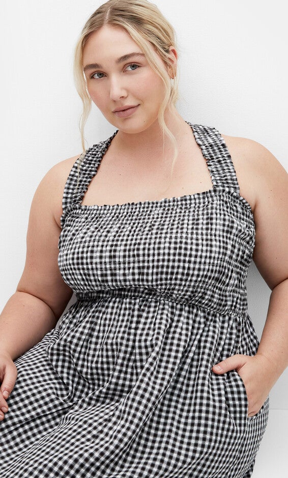 Cute Gingham Maxi Dress - black, BLACK, alternate image number null