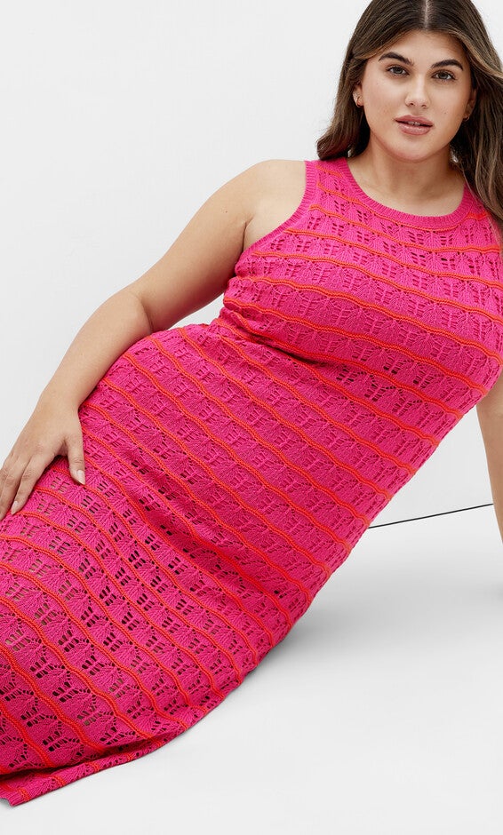Crochet Stripe Dress - pink, PINK, alternate image number null