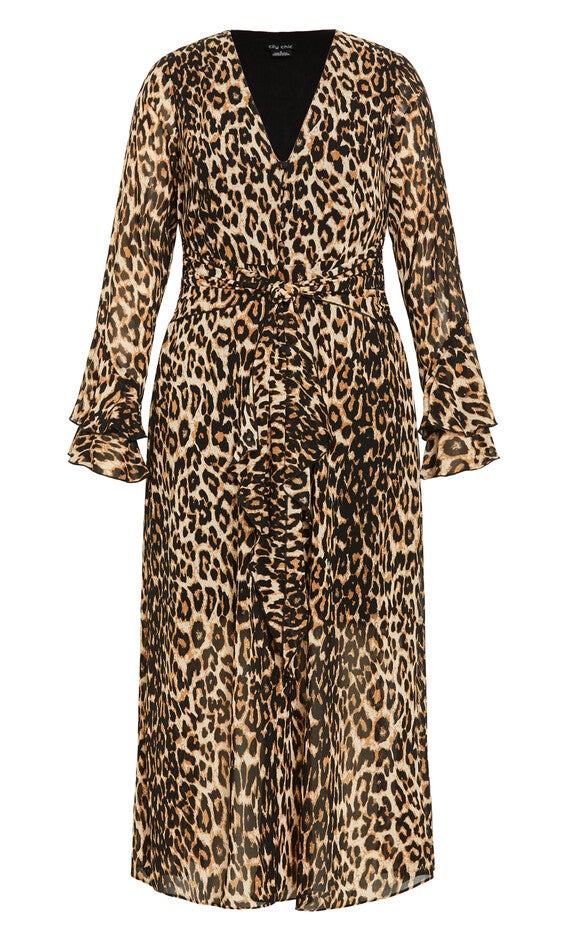 Plunge Frill Print Maxi Dress - leopard, LUXE, alternate image number 3