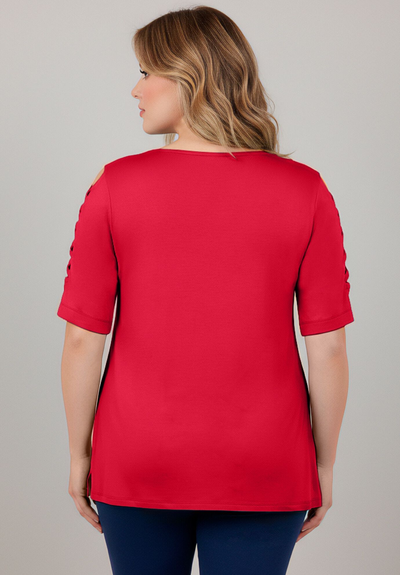 Lattice Sleeve Tunic, VIVID RED, alternate image number 2
