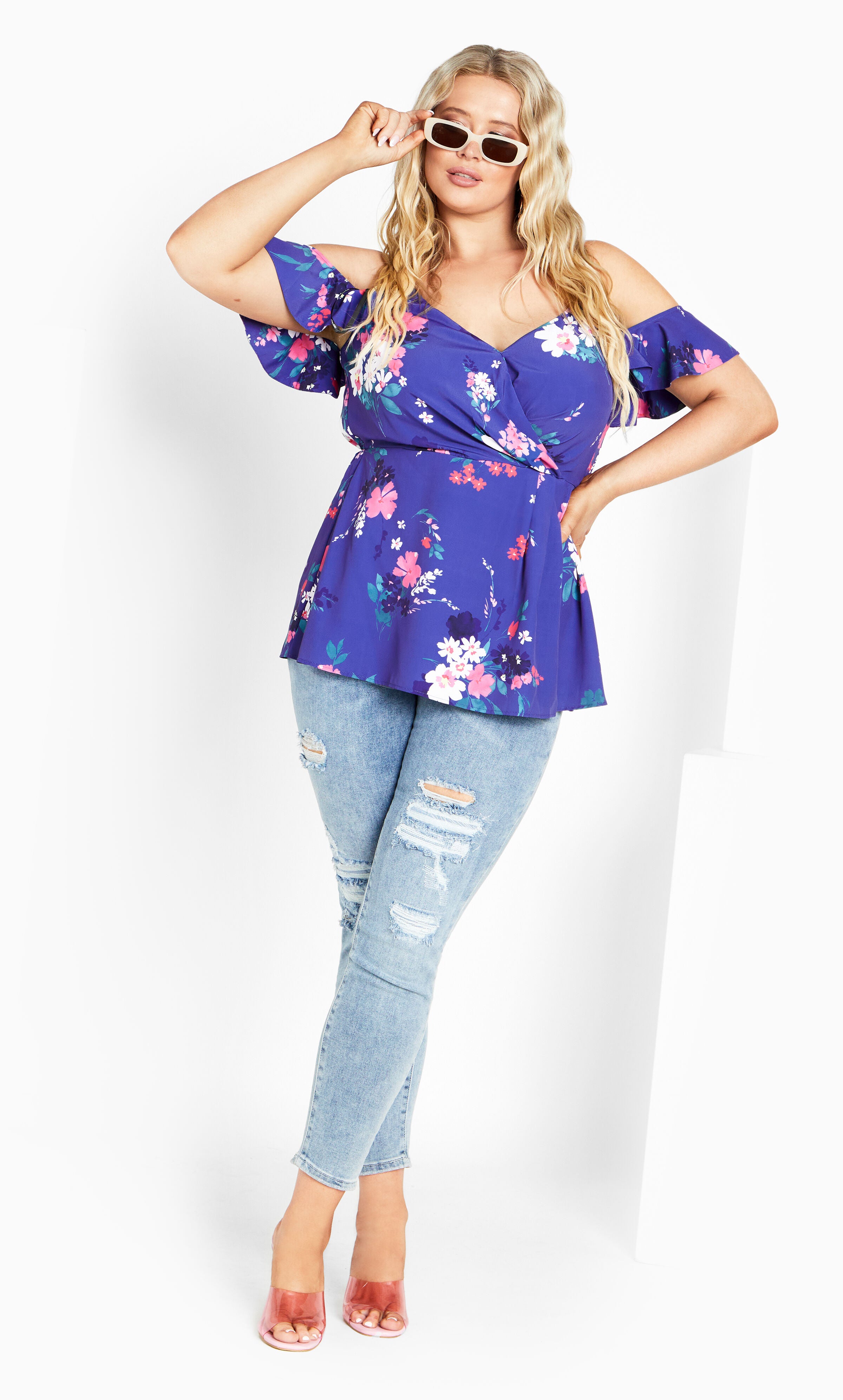 Kallie Print Top - cobalt, BLUE, alternate image number 3