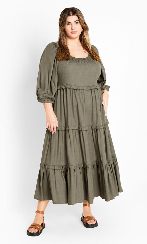 Heather Tier Dress - olive, OLIVE, hi-res image number null