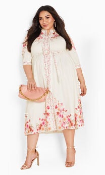 Annabelle Button Closure Midi Dress - ivory