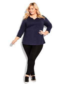 Notch Neck 3/4 Sleeve Plain Tee