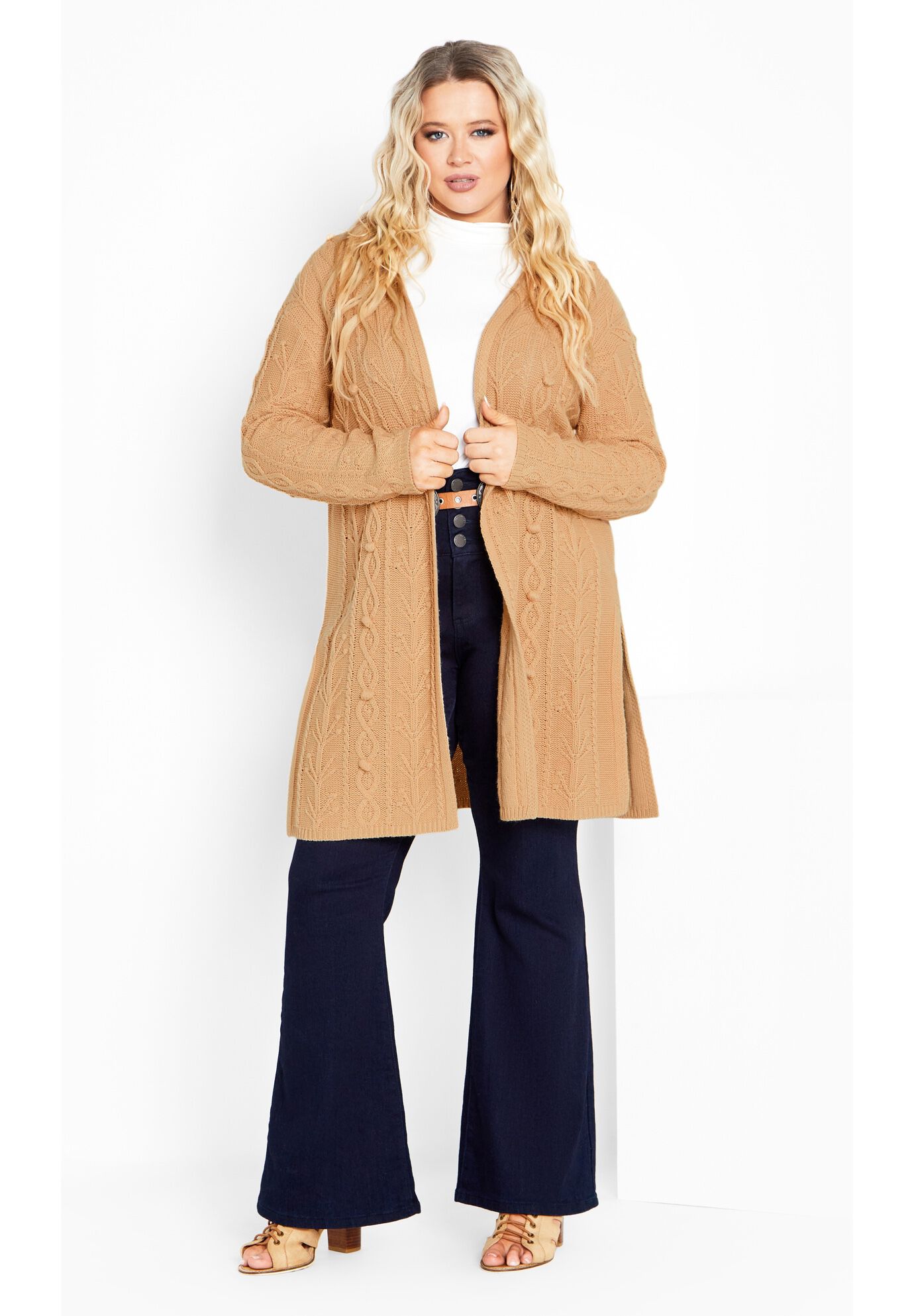 Camilla Cable Knit Hooded Cardigan, LATTE, alternate image number 3