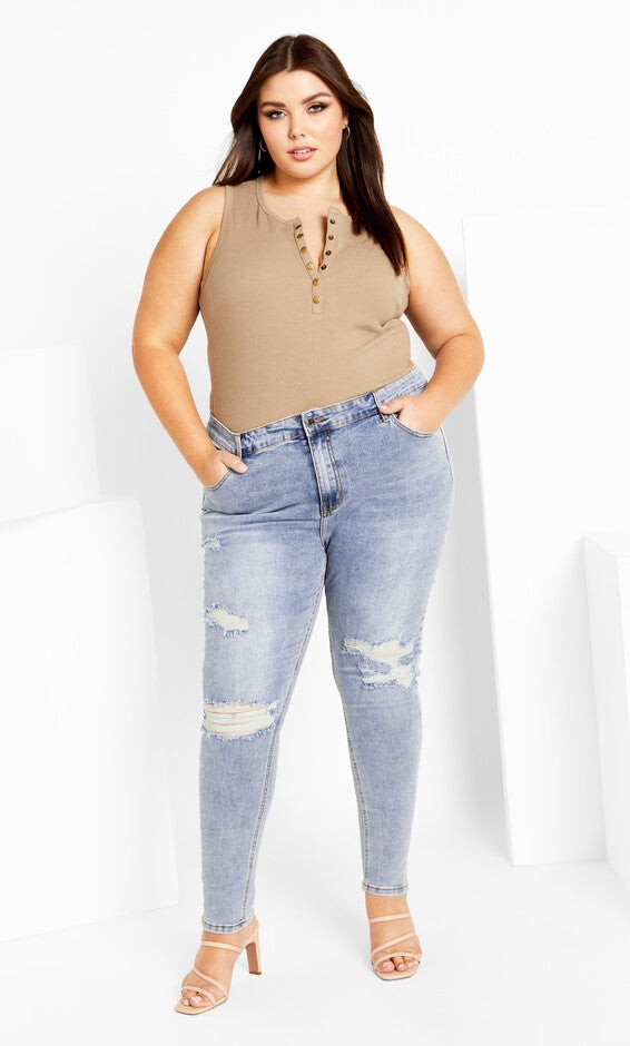 Asha Jojo Distressed Detail Crop Jean - mid denim, MID, alternate image number 1