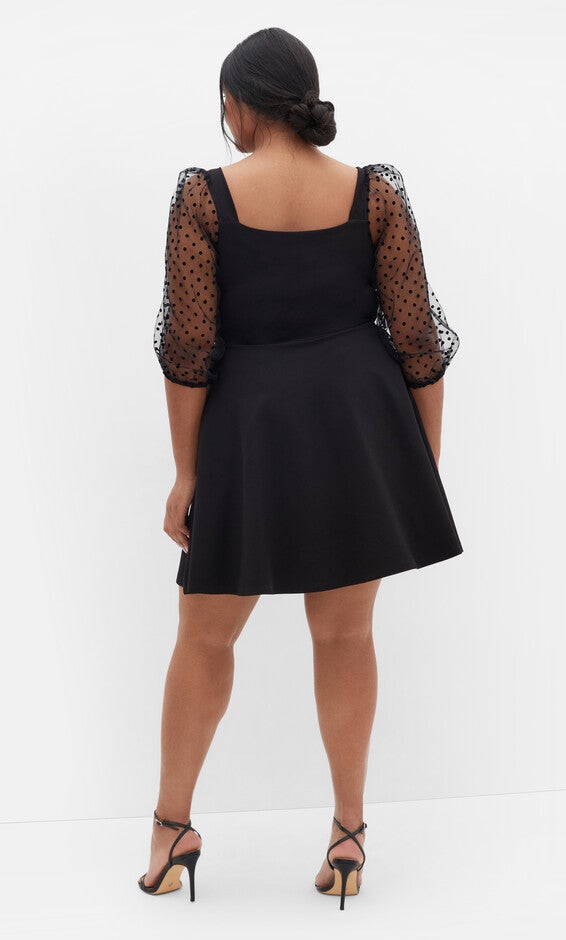 Asher Spot Sleeve Dress - black, BLACK, alternate image number null