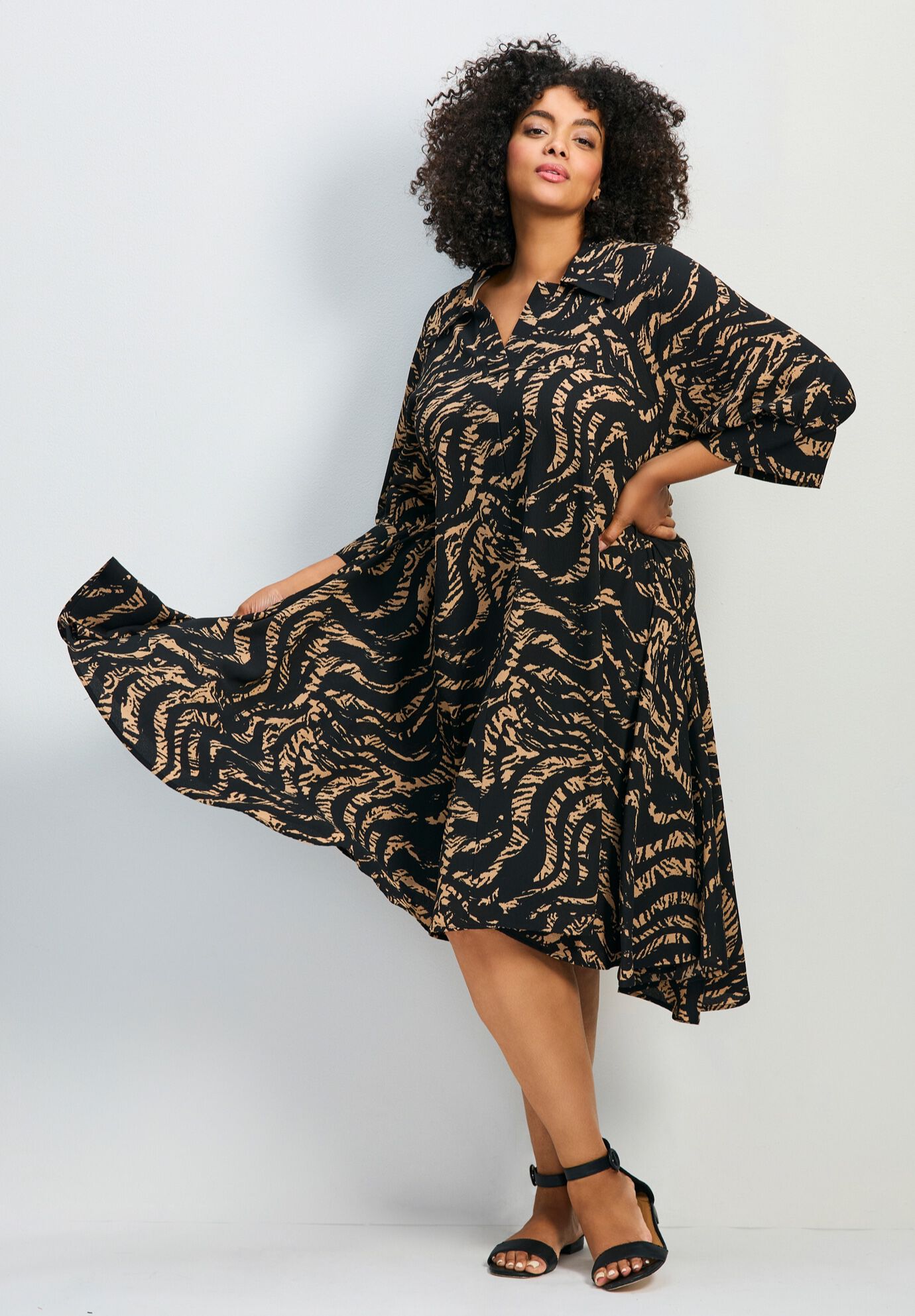 Parker Hanky Hem Collared Dress, ANIMAL INSTINCT, hi-res image number 0