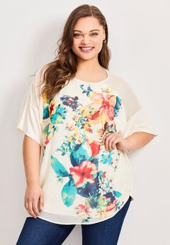 Mixed Media Floral Print Top
