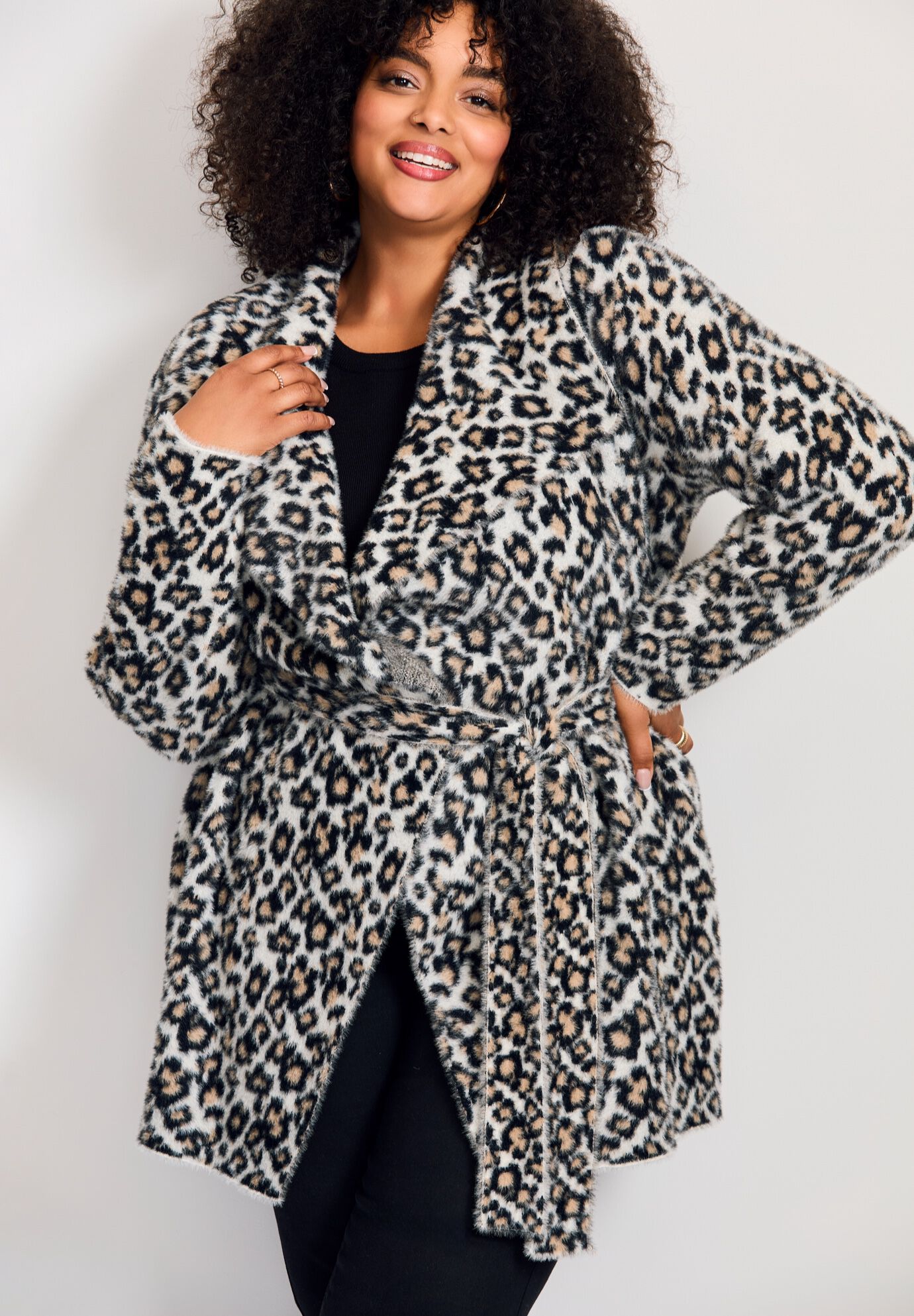 Open Front Coatigan, IVORY SNOW LEOPARD, on-hover image number 1