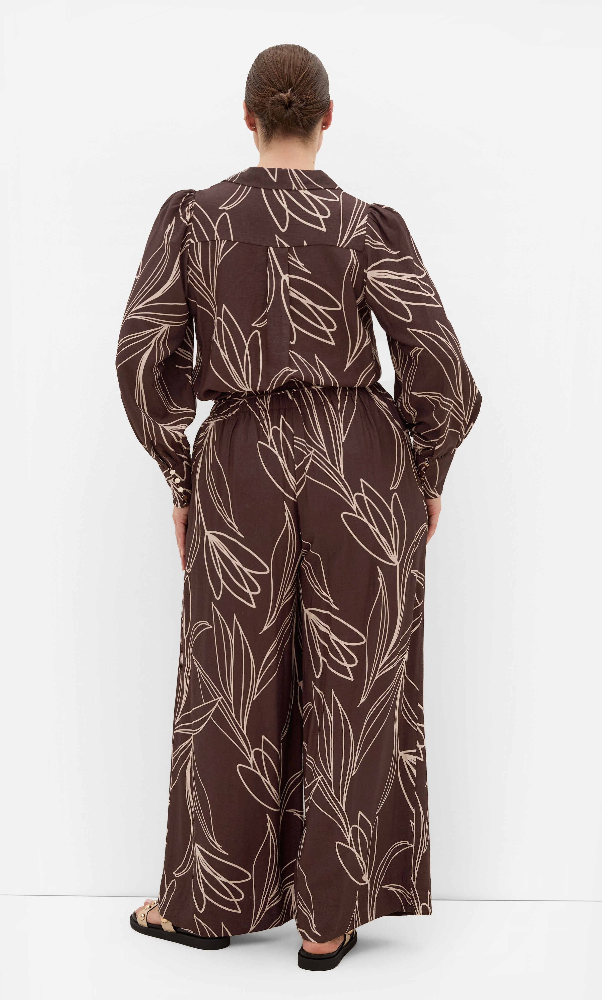 Athena Bloom Print Wide Leg Pant, BROWN, on-hover image number 1