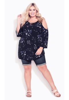 Cold Shoulder 3 Bar Print Top