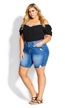 Distressed Longline Short - denim