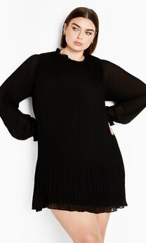 Pleat Ruffle Dress - black
