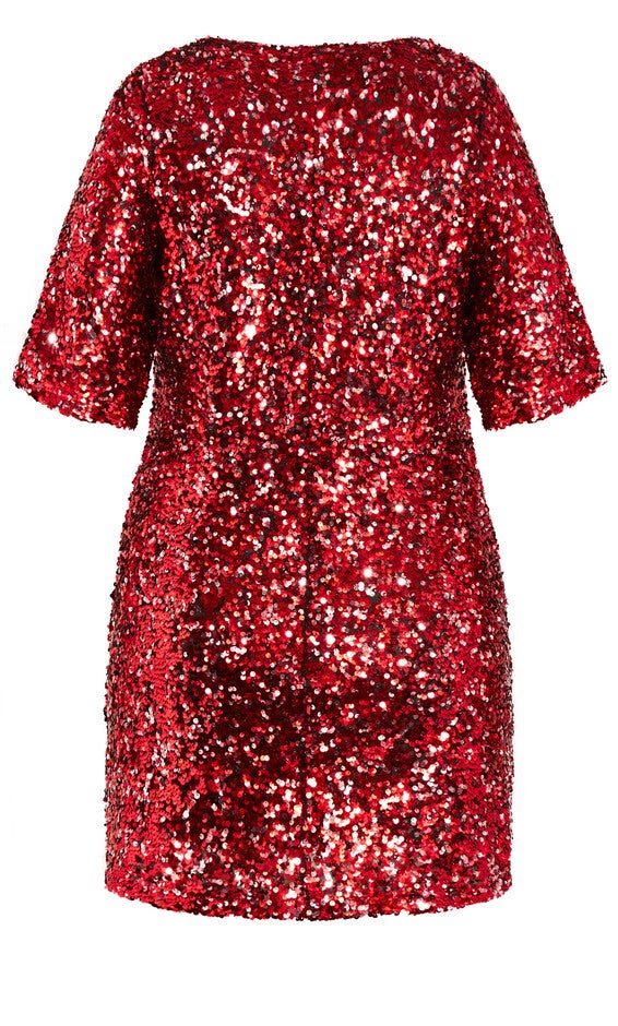 Sequin V Neck Glam Dress - crimson, RED, alternate image number 5