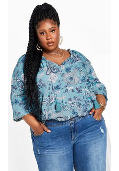 Imari Empire Waist Spliced Top