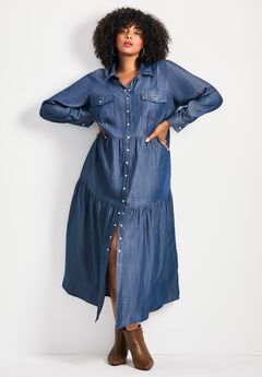 Denim Tiered Shirtdress