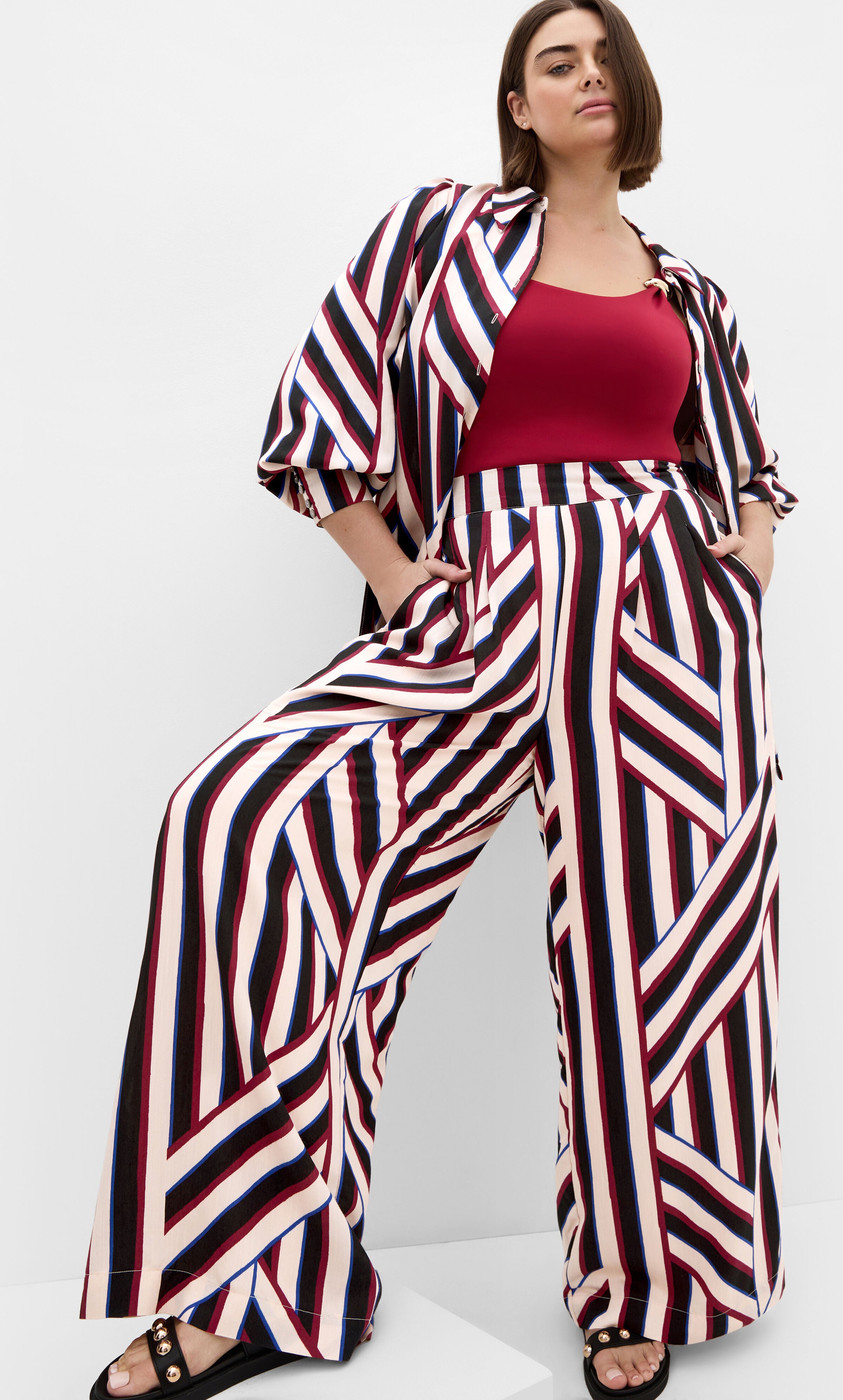 Haylee Timeless Stripe Wide Leg Pant, BLACK, hi-res image number 0