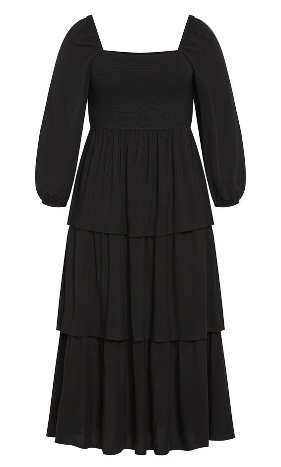 Dahlia Tiered Plain Maxi Dress - black, BLACK, alternate image number null