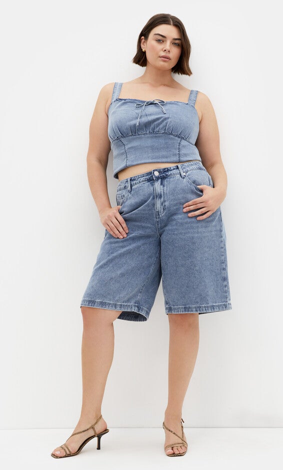 Abbie Denim Top - light wash, BLUE, alternate image number 1