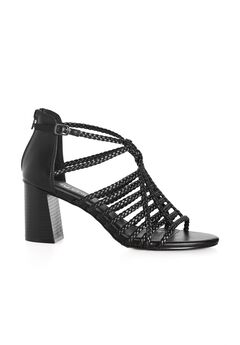 WIDE FIT Braided Front Straps Mida Block Heel - black