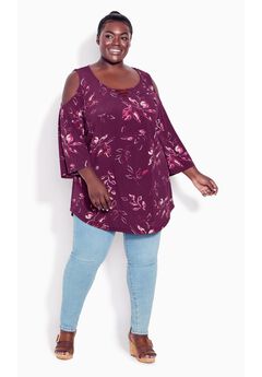 Cold Shoulder 3 Bar Print Top