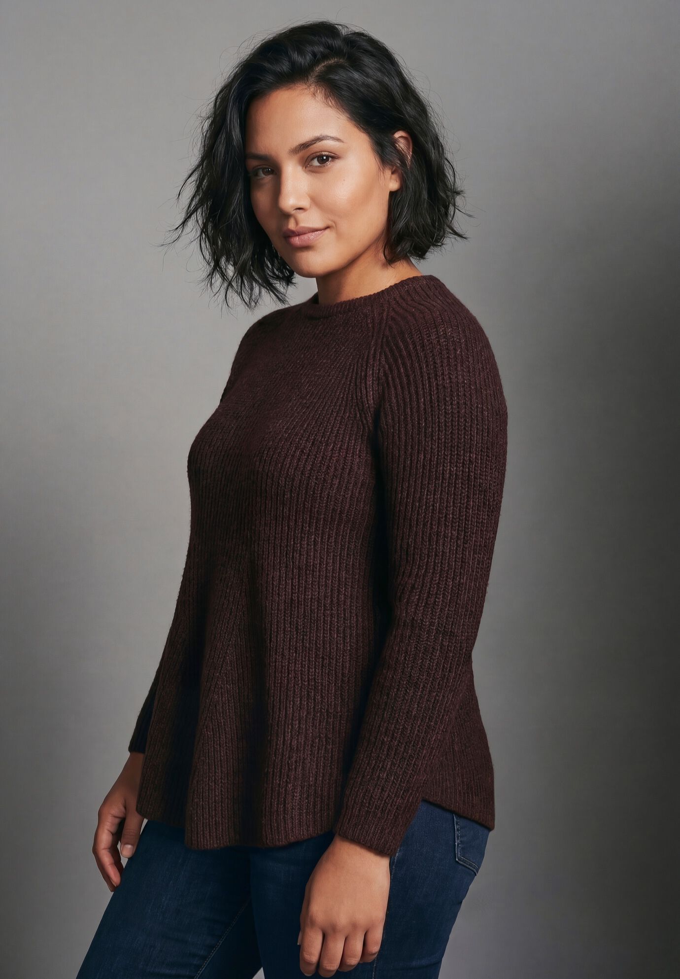 Tia Curved Hem Tunic Sweater, BURGUNDY, alternate image number 2