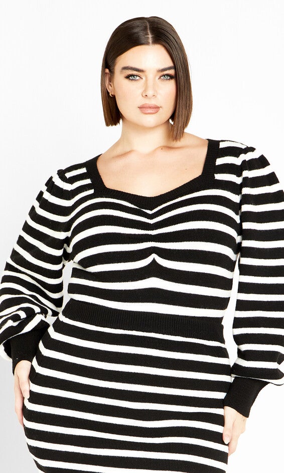 Maddie Stripe Jumper - black white, BLACK, hi-res image number 0