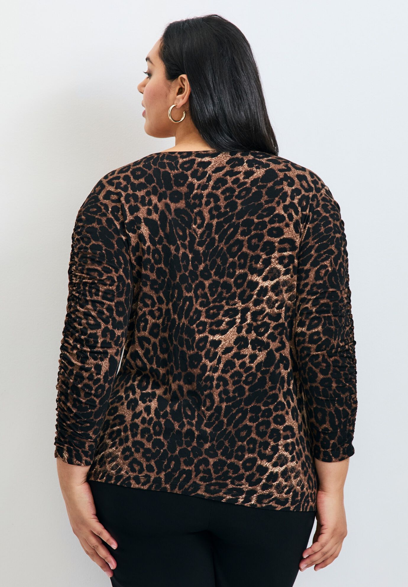 Naomi Print Gathered Sleeve Top, LEOPARD, on-hover image number 1