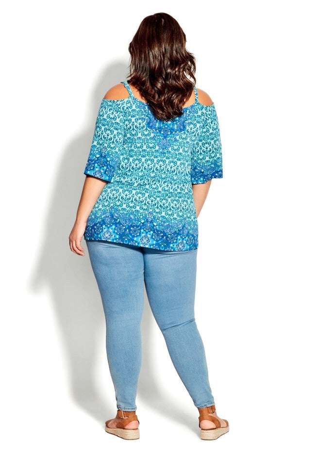 Zoey Cold Shoulder Tunic, AZURE SCARF, alternate image number null