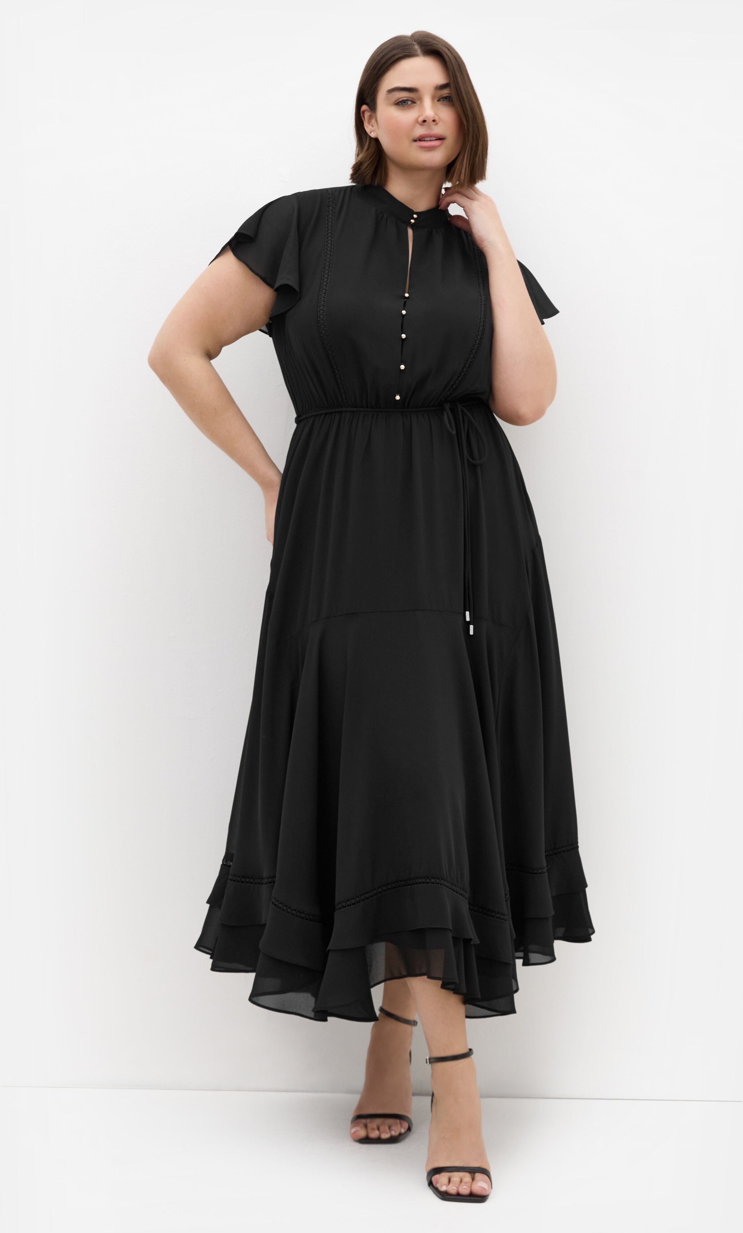 Yasmine Short Sleeve Maxi Dress - black, BLACK, on-hover image number 1