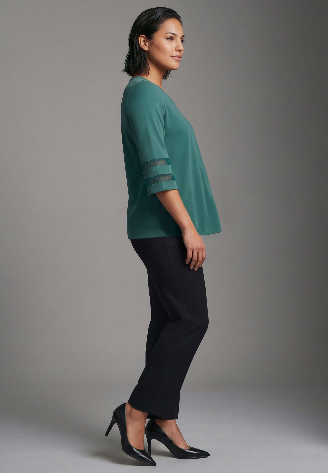 Sheer Bell Sleeve Tunic, MYSTIC PINE, alternate image number 4