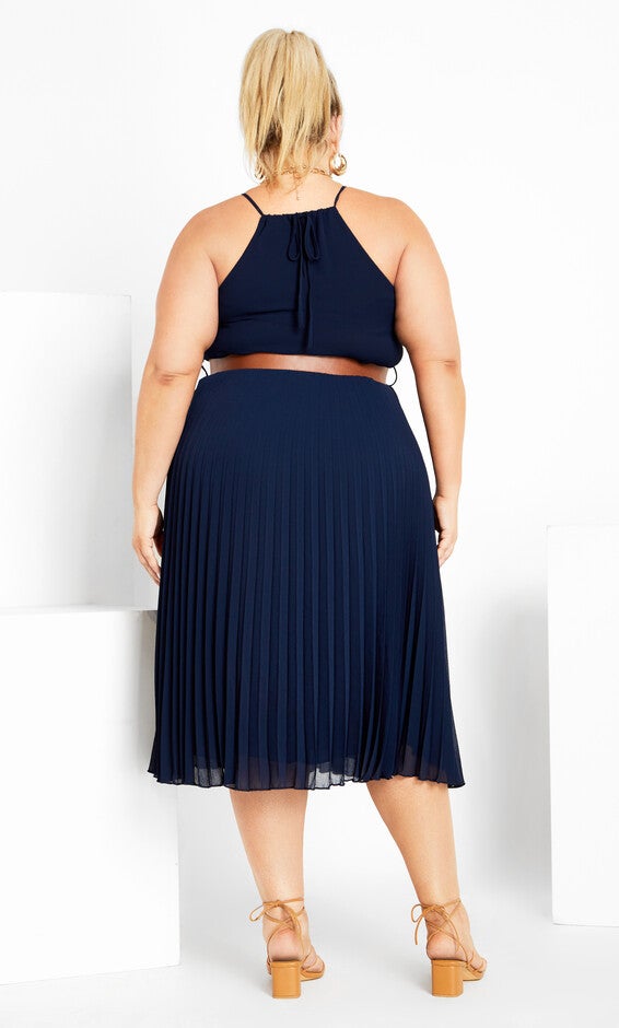 Halter Pleat Dress - navy, BLUE, alternate image number 3
