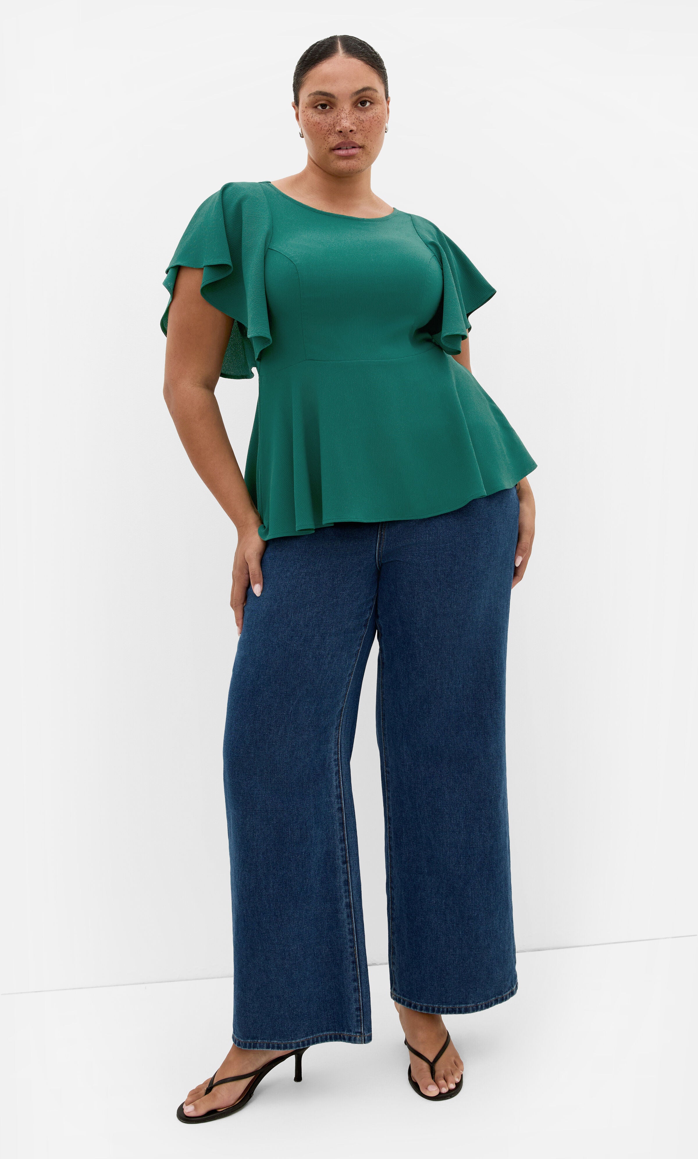 Romantic Mood Peplum Top, GREEN, on-hover image number 1