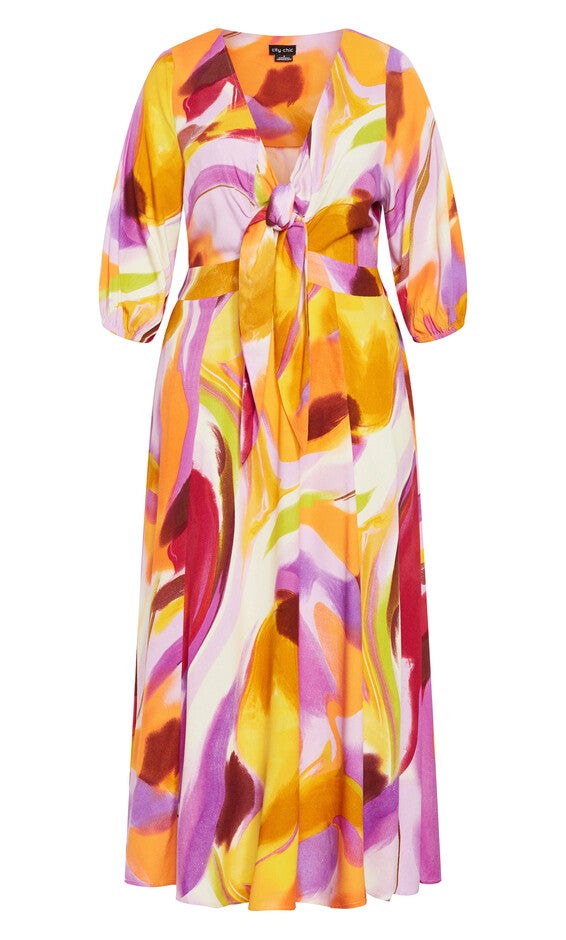 Swirl Tie Print Dress - yellow, PURPLE, alternate image number null