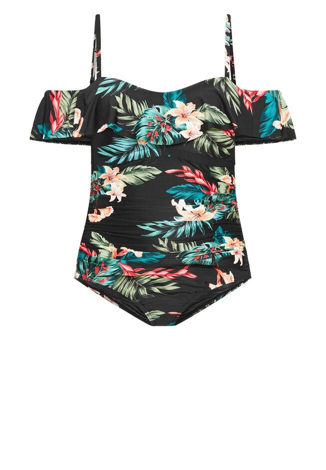 Ingrid Ruffle Print 1 Piece - black, BLACK, alternate image number 3