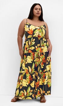 Oasis Tropical Maxi Dress - foliage leaves print