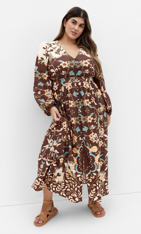 Florence Placement Maxi Dress - mocha, MOCHA, alternate image number 1