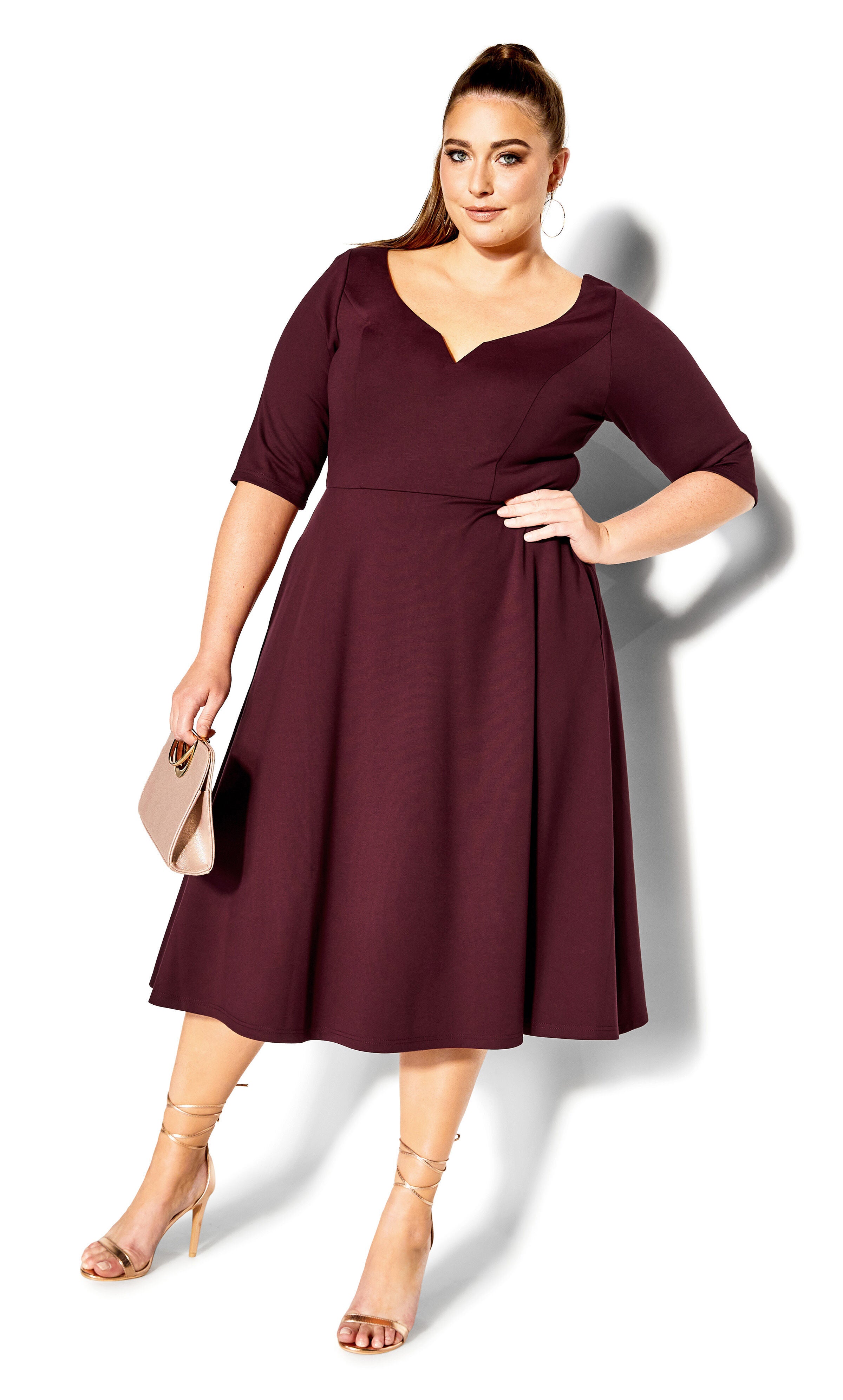 Cute Girl Elbow Sleeve Dress - oxblood, OX, hi-res image number 0