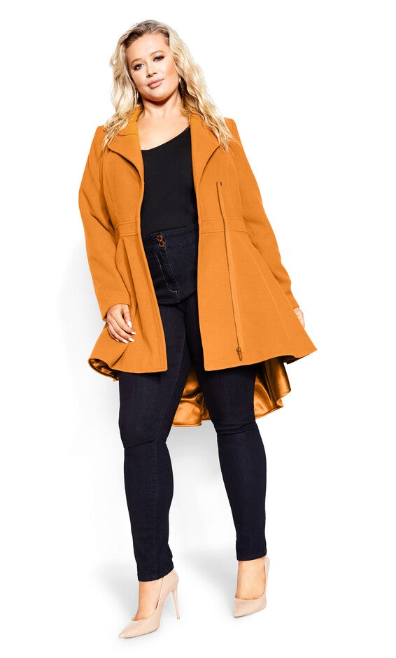 Hi Lo Frill Coat - deep caramel, YELLOW, alternate image number null