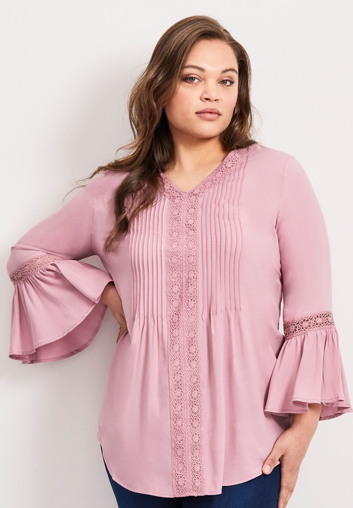 Lace Trim Tunic, DARK MAUVE, hi-res image number 0