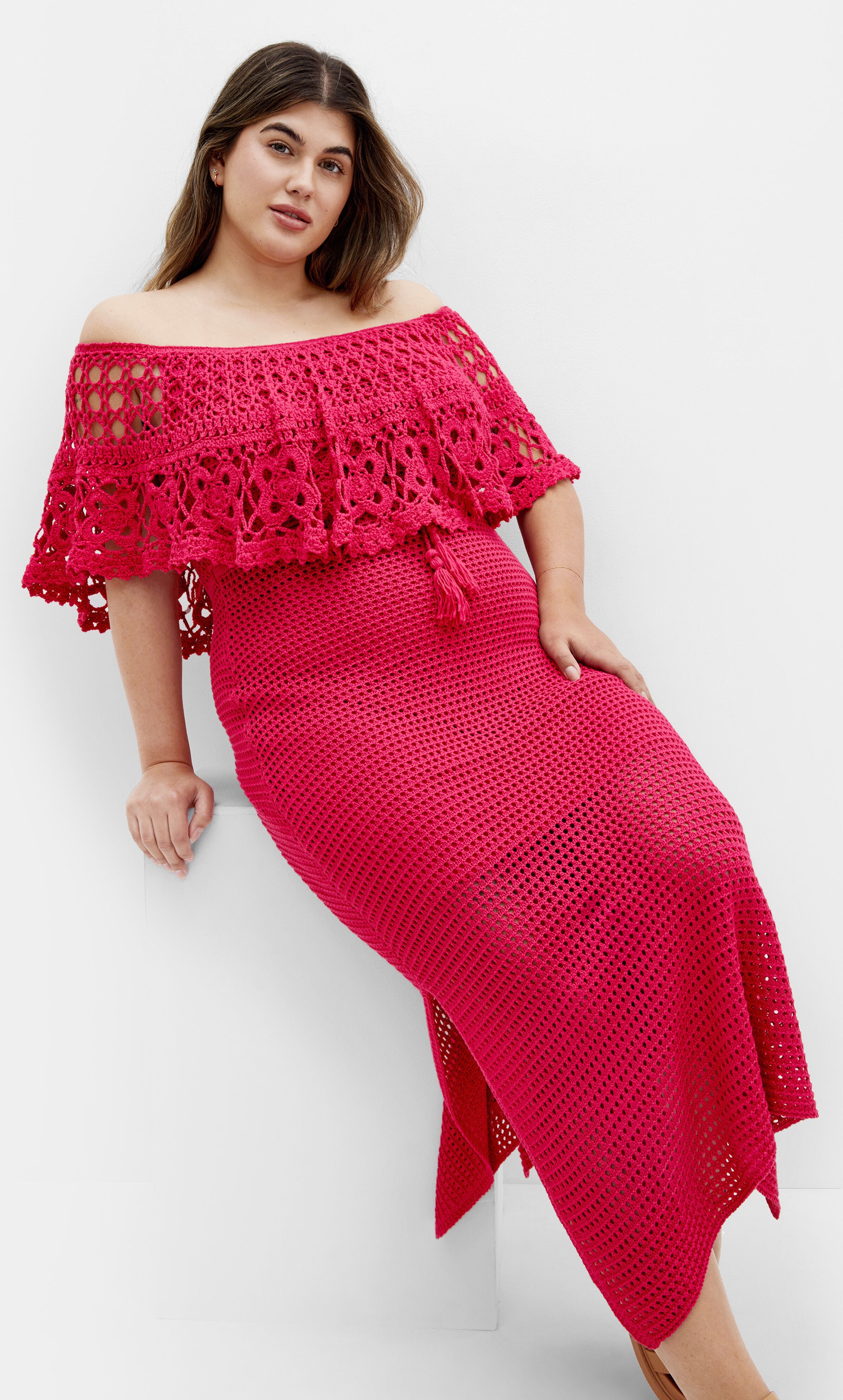 Callie Crochet Dress - raspberry, PINK, alternate image number 1