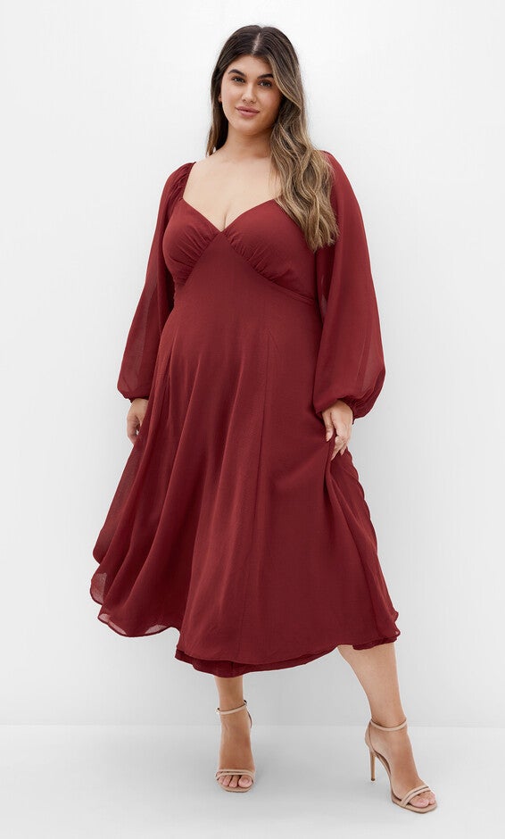 Flirty Midi Dress - red, ORANGE, hi-res image number 0