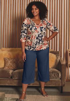 Knit Gauze Smocked Wide-Leg Crop