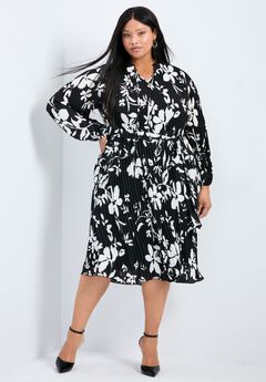 Liana Pleated Blouson Sleeve Dress